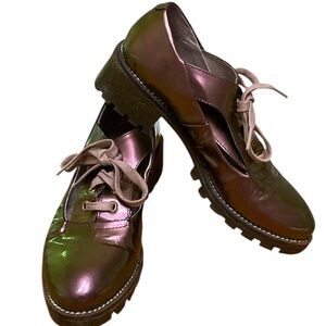 Miista Glitter Lug Sole Rose Gold Iridescent Oil Slick  Lace Up Oxford Shoes